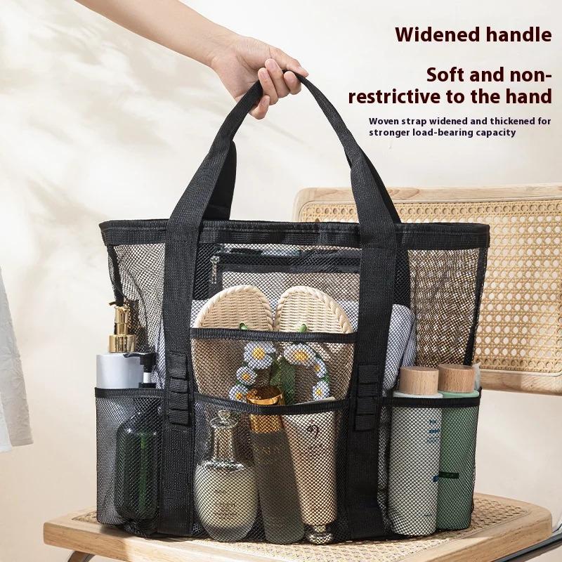 Large Capacity Mesh Beach Bag Multifunctional Travel Tote for Swimming Portable Single Shoulder Bag with Swimsuit Storage
