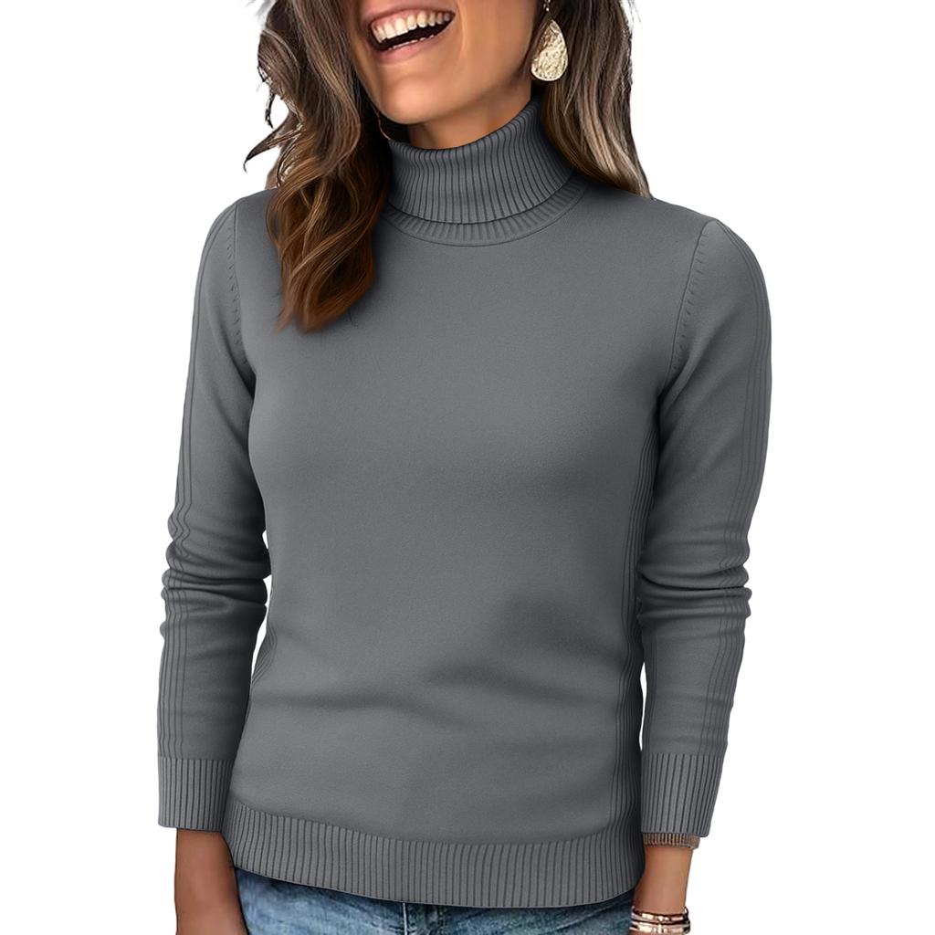 Women's Knitted Solid Color Long Sleeved High Neck Pullover Top