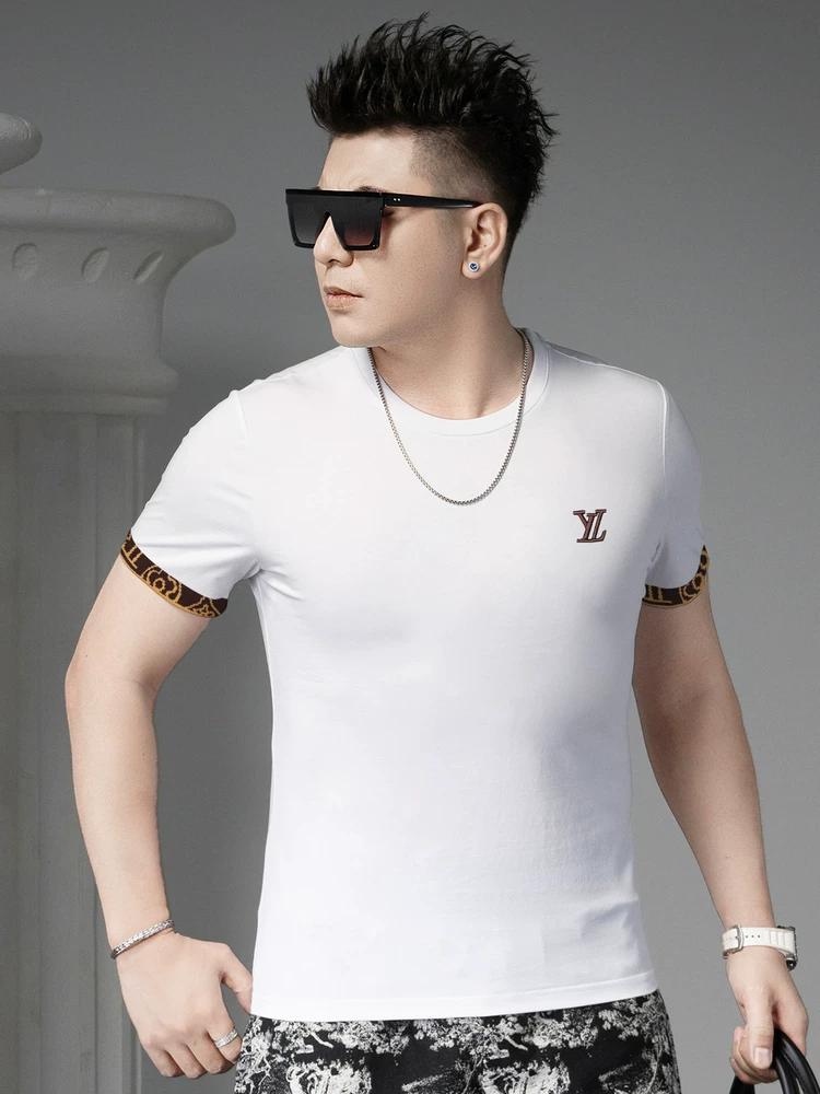 European Goods 2025 Summer New Fashion Brand Letter Embroidery Short-Sleeved T-Shirt Men's Round Neck Casual Top Half-Sleeved T-Shirt