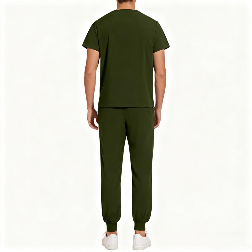 Mens' Comfortable And Casual Solid Color Short Sleeved Pants Protective Suit Set