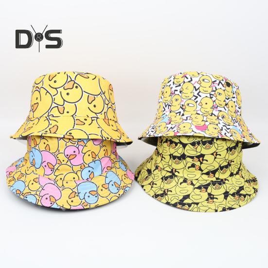 Fisherman Hat Flat Dome Wide Brim Yellow Duck Print Basin Hat Lightweight Breathable Outdoor Sun Hat