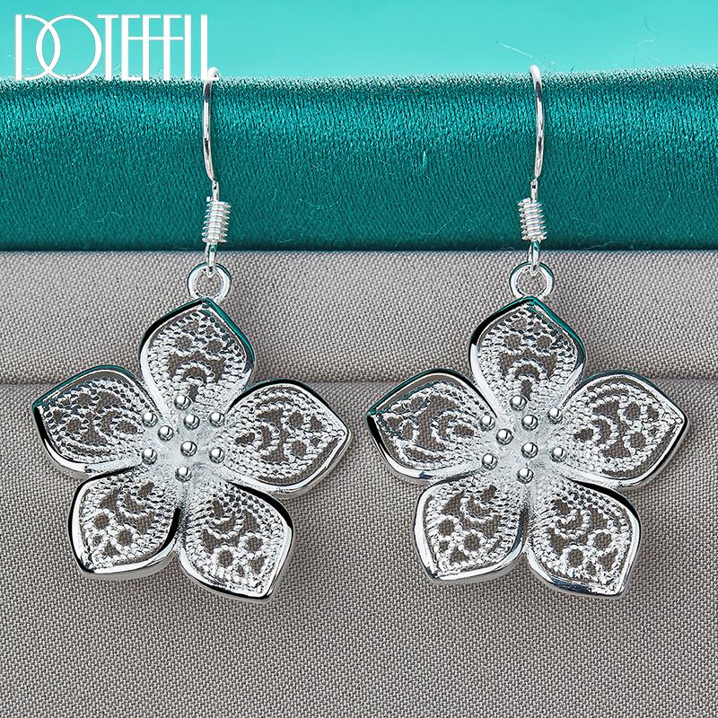 925 Sterling Silber Blumen Stern Tropfen Ohrringe Schmuck