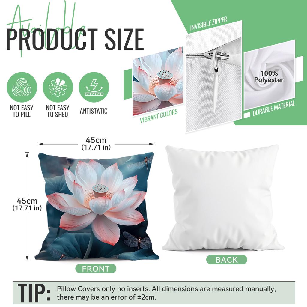 Tranquil Lotus Cushion Pillowcase Printed Polyester 45X45Cm Throw Pillowcover Decorative Sofa Cushion Pillowslip Home Decor