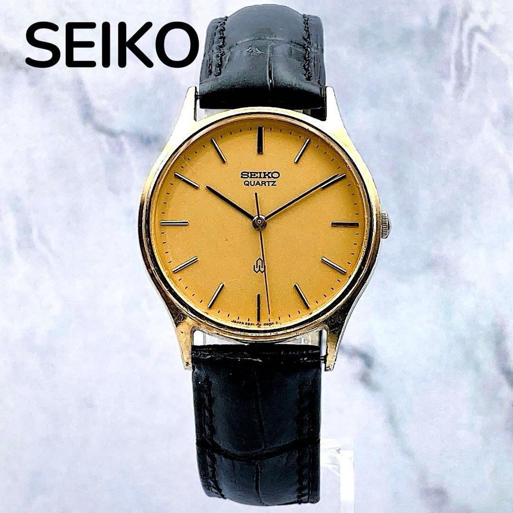 Working condition SEIKO Chariot Watch Gold SPG Gold Plated 3 Hands 1981 Vintage Leather Strap Dress Watch Black Men's