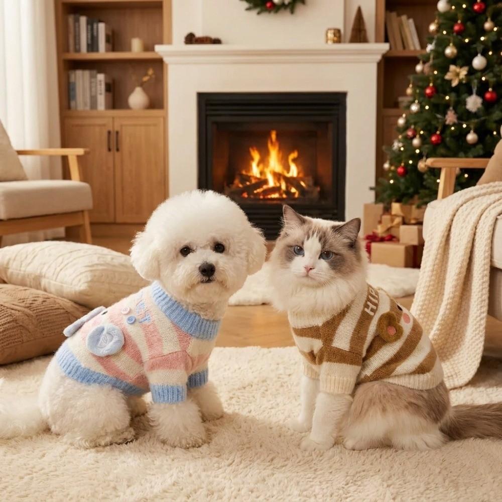 Cute Bear/Elephant Cat Dog Sweater Striped Pet Warm Coat New Pet Knit Sweater for Dogs