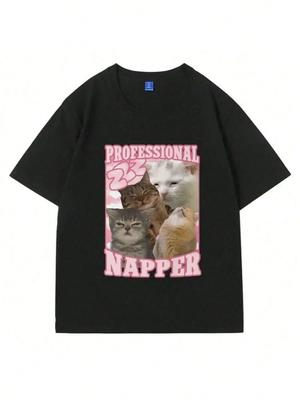 Professional Napper Funny Cat Meme T-Shir Unisex Wounisex Casual Oversized Tshirt Vintage Fashion Aesthetic T Shirts Streetwear