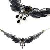 Fashion Women's Black Rose Teardrop Bead Pendant Lace Choker Lolita Collar Necklace