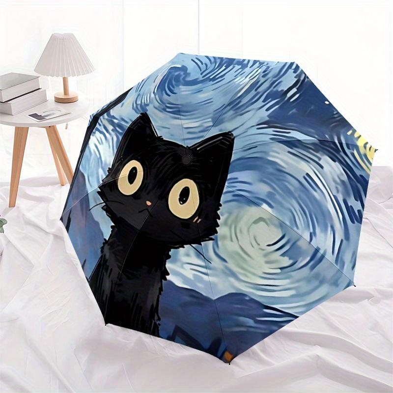 

1pc Starry Night Cat Automatic Open 8-Rib Windproof Umbrella, Travel & Commuting, Suitable for All Seasons