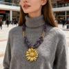 New Chinese Retro Stainless Steel Flower Pendant Amethyst Natural Stone Niche Clavicle Necklace