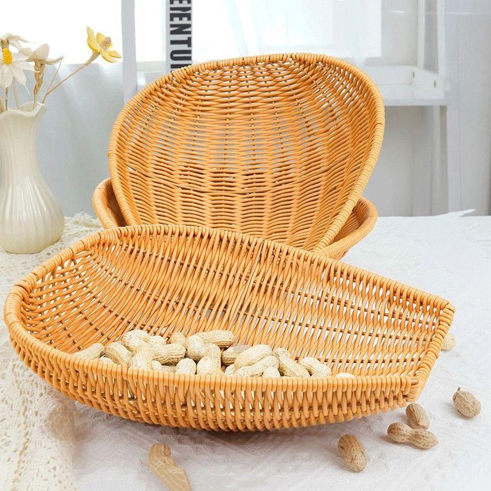 Creative Imitation Vine Winnowing Basket Brown Hand Weaving Drain Basket Sturdy Sun-dry Storage Basket Sundries Organizer