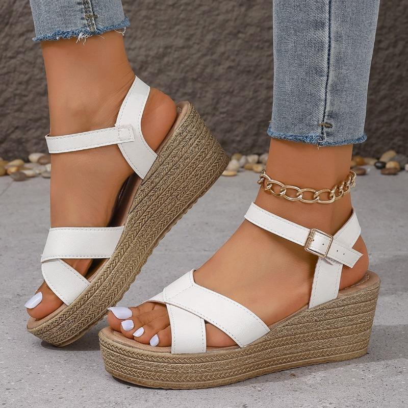 Slippers med kilehæl Dame Ensfarget Casual Sandaler i skinn Sandaler med kilehæl