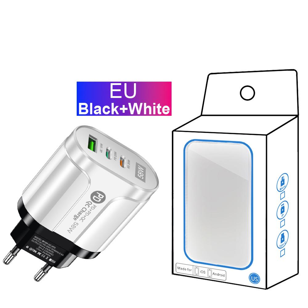 58W Dual Fast Charger: 2PD + QC3.0 for EU/US/UK/AU Plugs