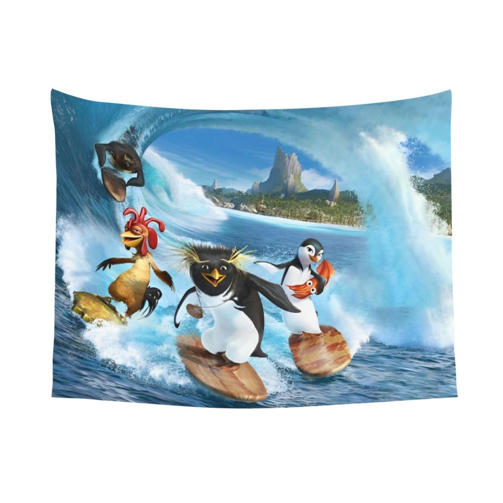 Lustiges Hühnchen Joe Wandteppich Pinguin Surft Hoch Wandteppich Raumdekoration Heimdekoration Studentenwohnheim Wandbehang Banner Hintergrundtuch