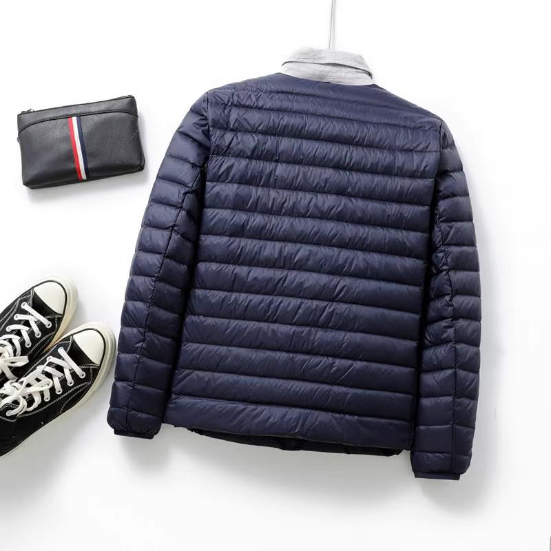Lightweight Men's Plus Size Down Jacket, Round Neck, Ultra-Thin, No Collar, for Middle-Aged and Elderly.
