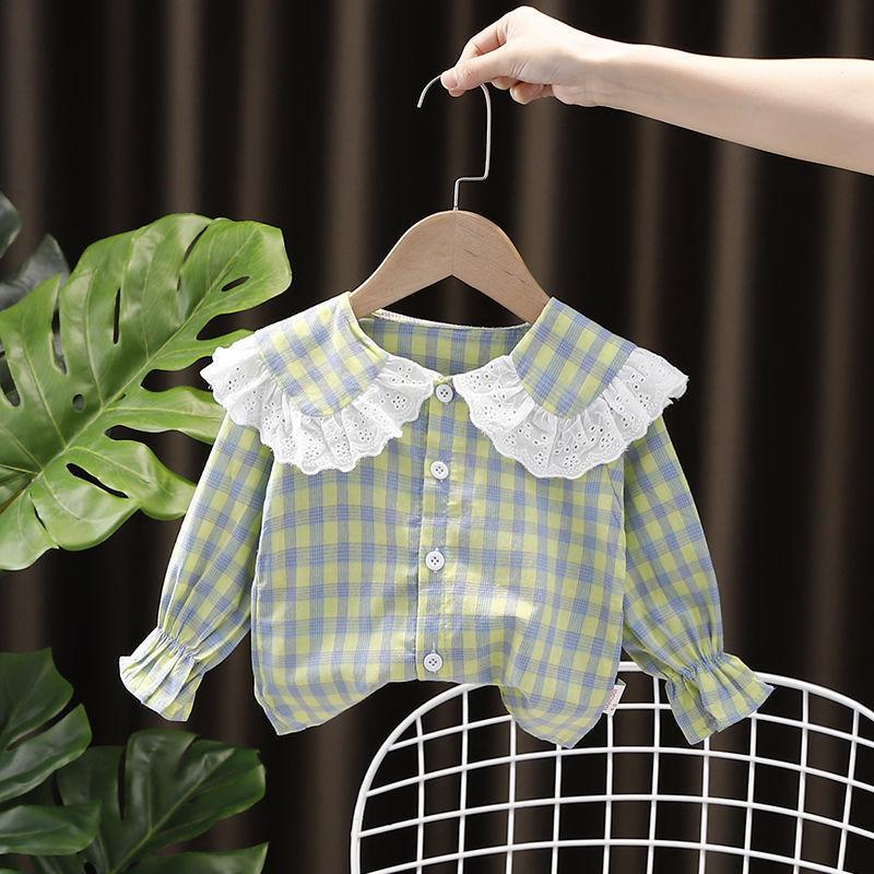 Girls Long Sleeve Cotton Shirt for 0-4 Years Spring Summer Base Layer Top