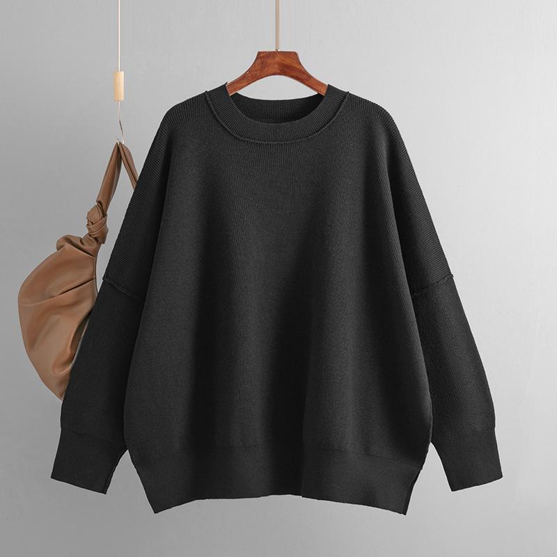 Frauen Herbst Winter Pullover Pullover Oansatz Volle Hülse Lose Oversize Strickwaren Dicke Einfarbig