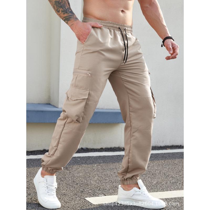 Men's Khaki Cargo Jogger Pants With Zipper Pockets