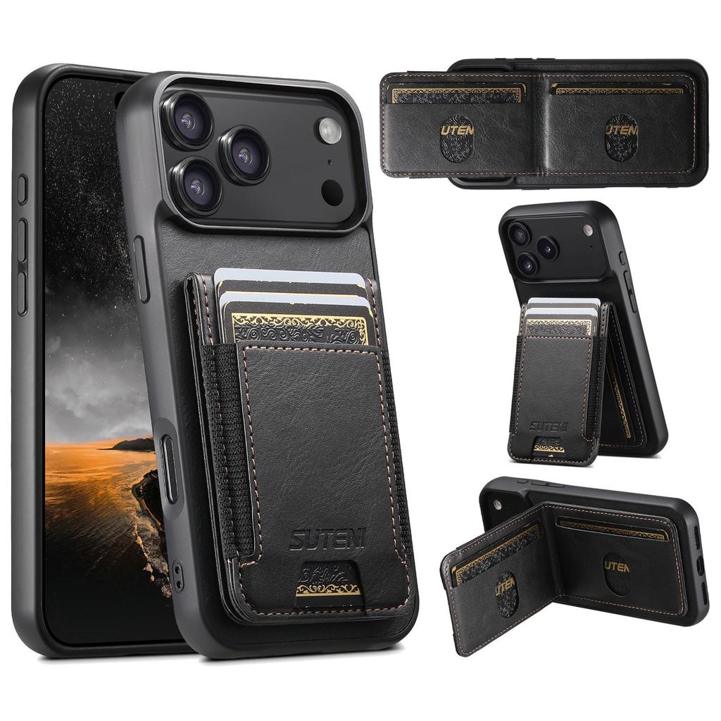Universal Leather Phone Case with Card Holder & Stand - Compatible with Apple 17ProMax, Google 10ProXL, Samsung Models