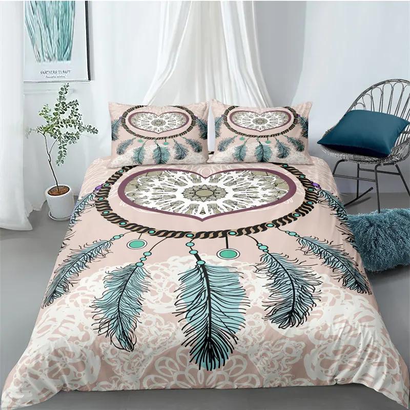 Bohemian Soft Duvet Cover Set Dreamcatcher Geometric Feather Print Beding Set King Quen Sized Dimensions Rom Decor Microfiber Warm Comforter Cover