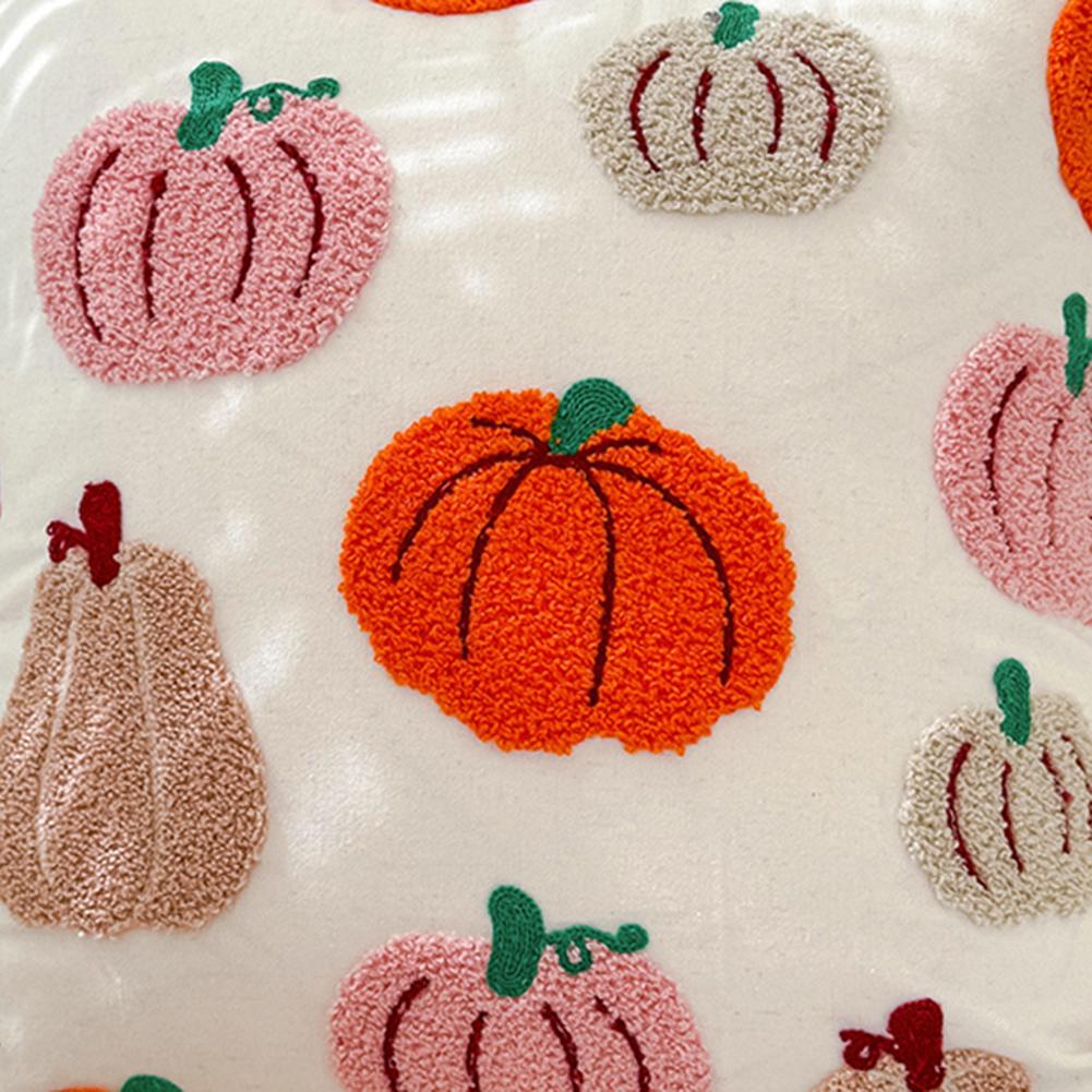 Halloween Throw Pillow Covers 18x18 Inch Embroidered Halloween Pillowcase Orange Pumpkin Throw Cushion Covers for Sofa Bed Couch