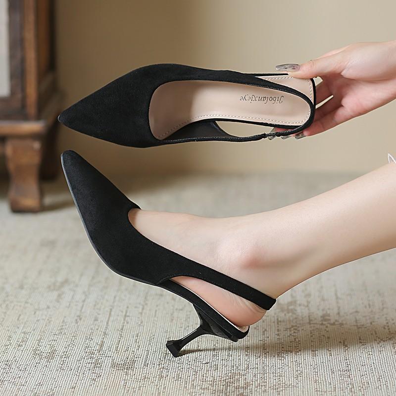 2025 New Design Summer Women's Sandals Closed Toe  Thin Heel Single Shoes with Fashion Hollow Pointed Women's Shoes