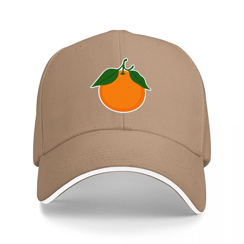 Orange Fruit Logo Black Baseball Cap with White Trim and Vibrant Orange Design for Casual Wear and Outdoor Activities