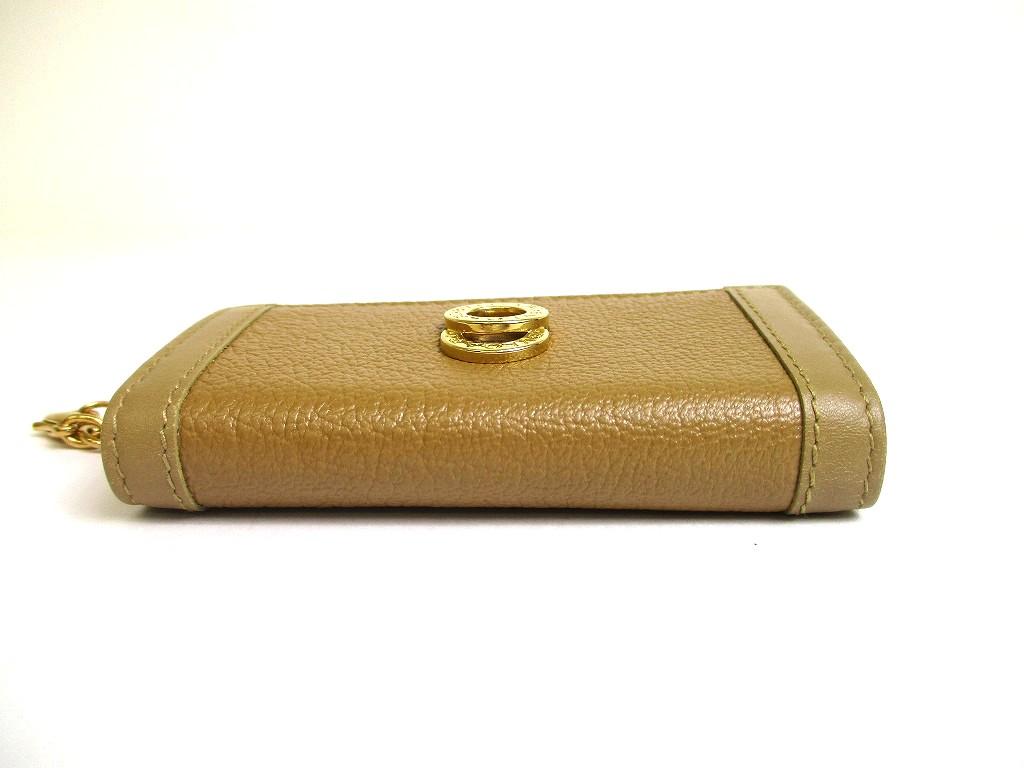 Authentic BVLGARI Brown Leather Gold H/W 6 Pics Key Chain #a671  Refurbished