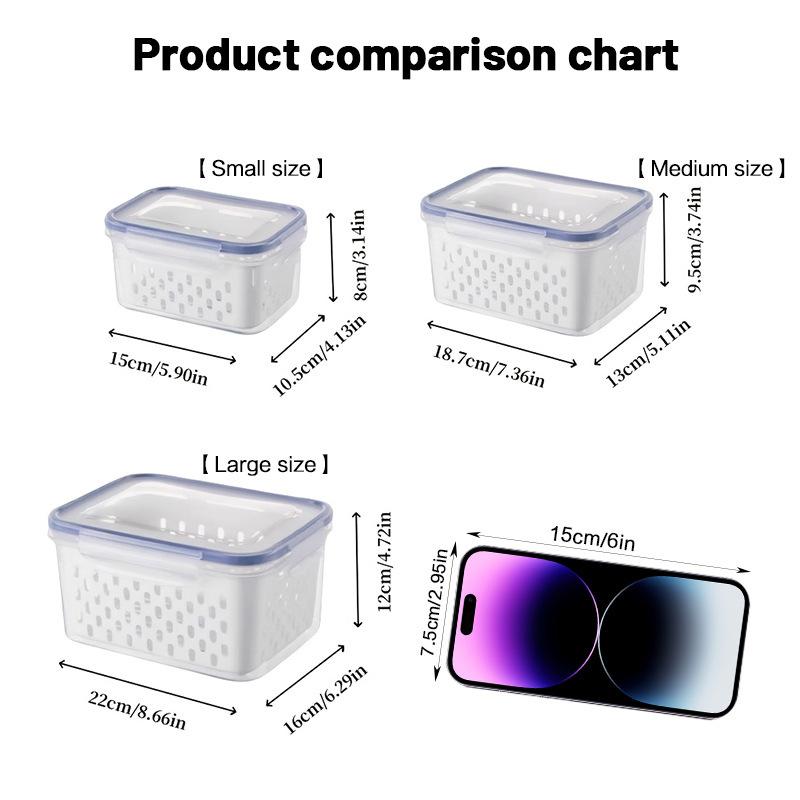 Plastic Fresh-Keeping Container Set With Lid Suitable For Refrigerator Filter Fresh-Keeping Fruits Vegetables Berries And Meat