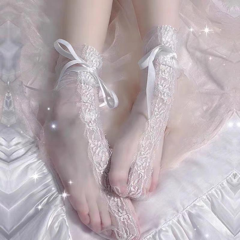 

Women s Sexy Transparent Mesh Eyelash Lace Socks.Ladies Ultra-Thin Princess Gauze Socks Bow Sox Female Meias one size белый