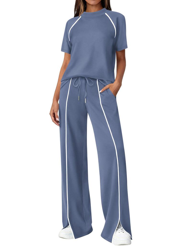 2026 Women's Round Neck Ribbed Casual Hoodie and Pants Set