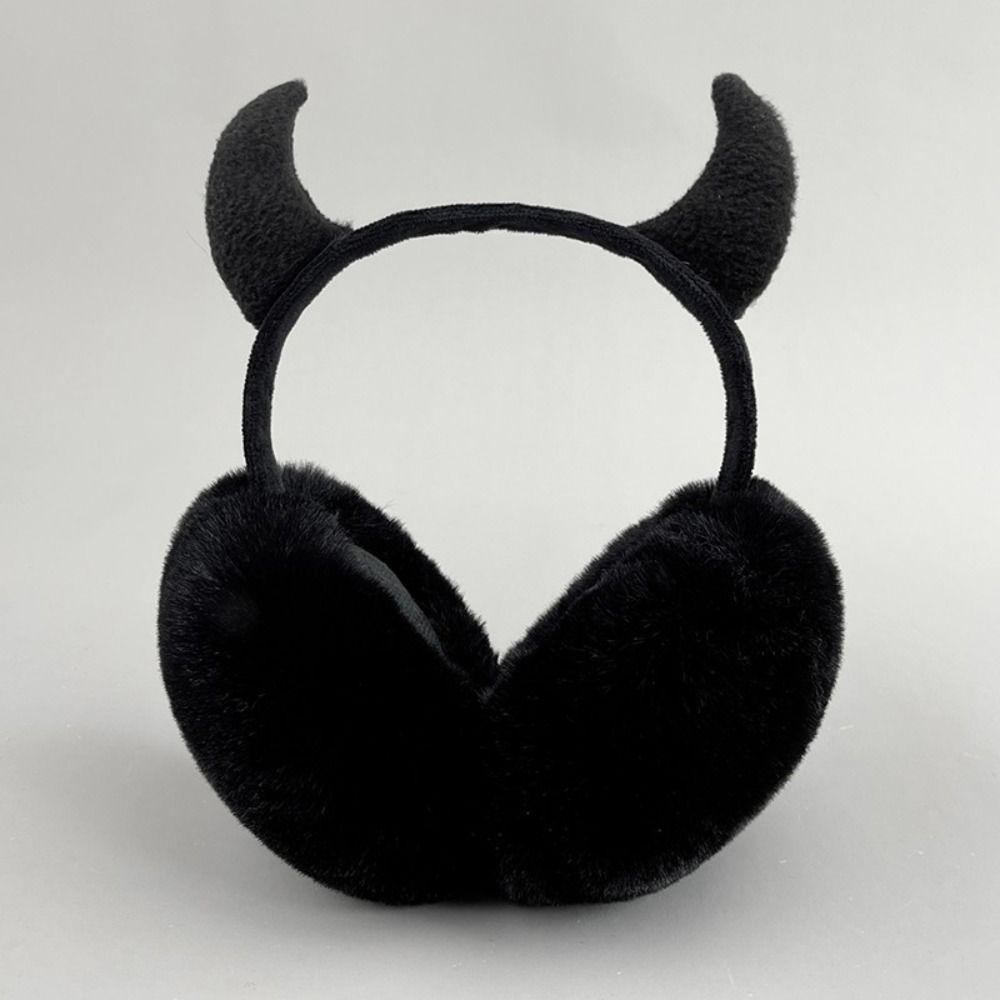 Gothic Foldable Plush Earmuffs Devil Horn Thermal Earmuffs Faux Fur Ear Warmers  Winter Outdoor Use
