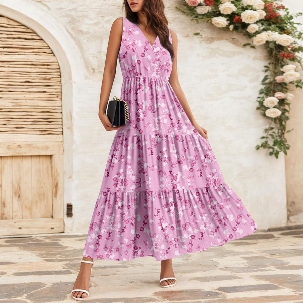 Women's Flowing Dresses Women's Summer Dresses Casual Sleeveless Long Dresses Cute Floral Long Dresses