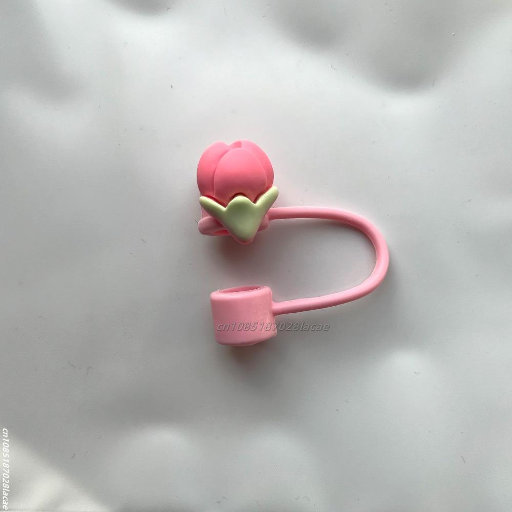 Cherry Flower Silicone Straw Cover For Stanley Cup Cute Silicone Flower Shape Drinking Dust Cap Straw Tips Cover Cup Accessories