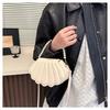 Women's Faux Leather Shell Shaped Shoulder Bag Fashion Pearl Chain Crossbody Mini Purse Trendy Small Handbag