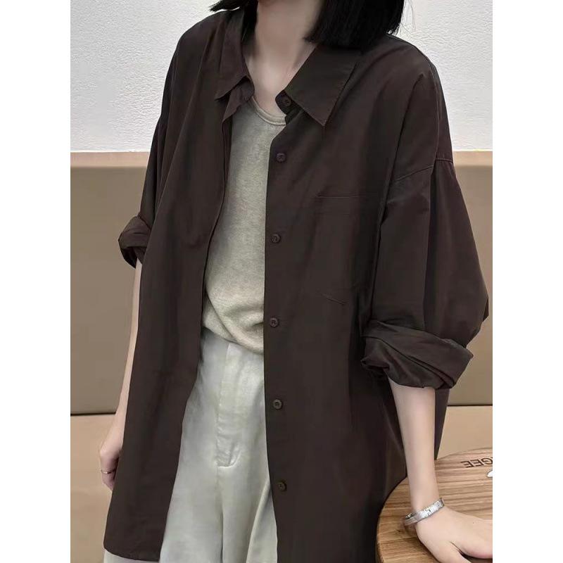 Französisch Retro Kaffee Farbe Langarmshirt Damen Hochwertiges Temperament Herbst Koreanisch Lässig Faules Blusenjacke