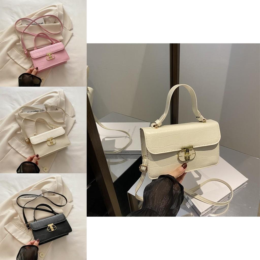 Stylish Korean Minimalist Retro Small Square Shoulder Tote Bag For Everyday Use In Black Beige Pink