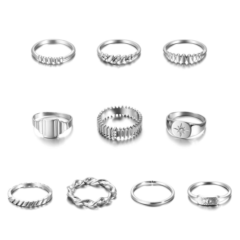 Joint Ring Octagram Diamond 10-Piece Ring Set Women'S Jewelry