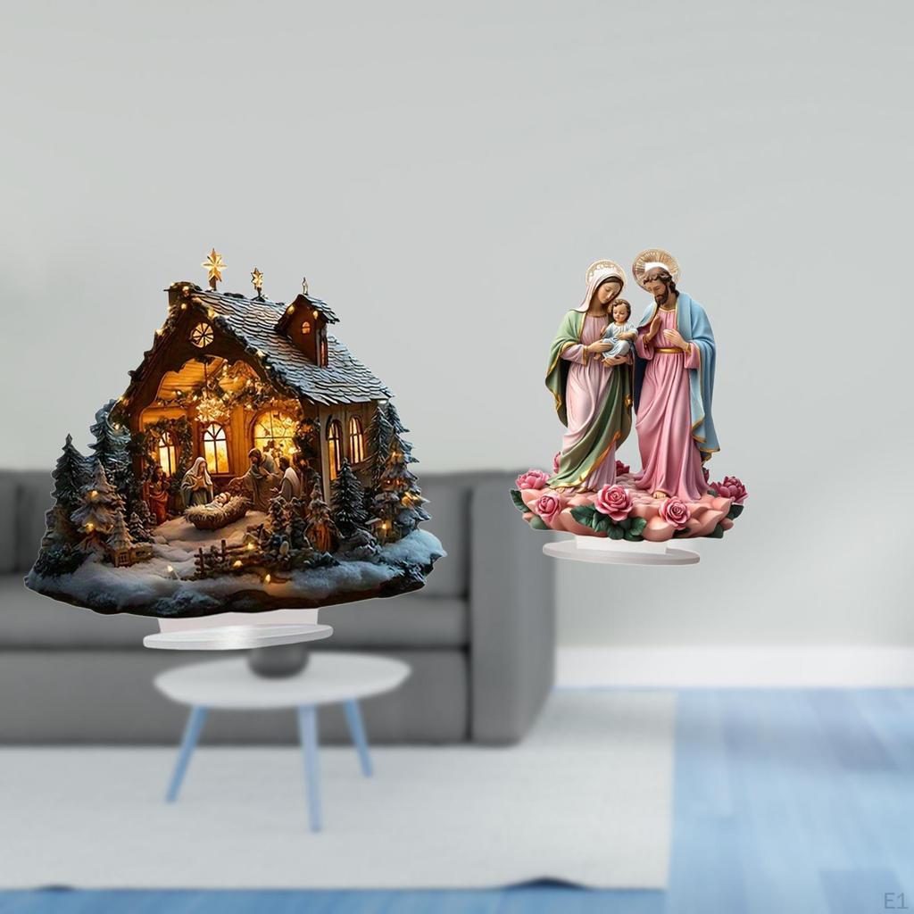 Nativity Scene Sculpture Acrylic Ornament Table Sign Desktop Decor Standing Featuring