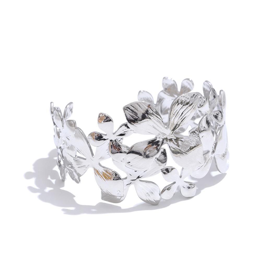 

Yhpup Trending Style Metal Flower Hollow Cuff Daily Bracelet Bangle Gold Color Stainless Steel Texture Charm Jewelry Bijoux