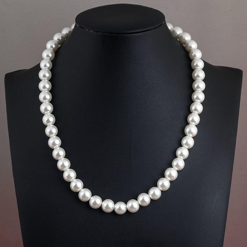 Pearl Necklace Female Gift Mother Glass Imitation Pearl White Round Bead Jewelry Cheongsam Accessories Collarbone Chain Neck Chain