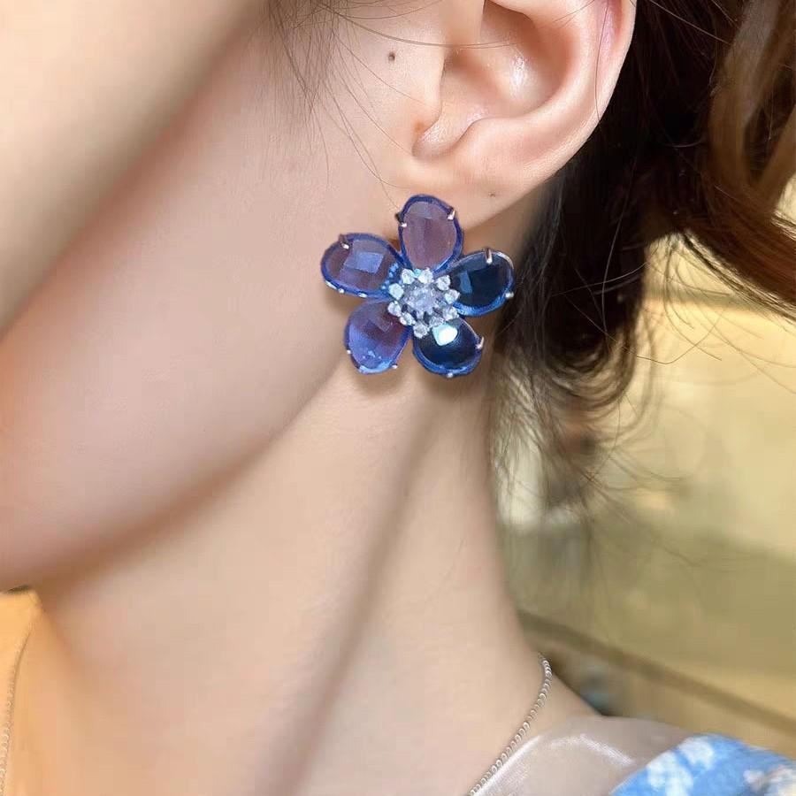 Zircon Crystal Petal Earrings Atmosphere 2025 Flower Stud Earrings