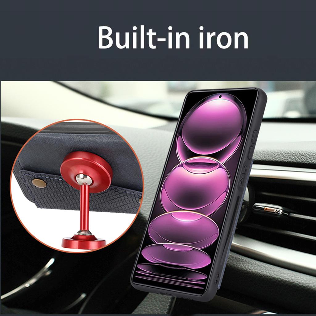 Dla Xiaomi Redmi Note 12 Pro 5G Etui z TPU pokryte skórą PU z podpórką, podwójne przyciski, przegródki na karty, pokrowiec na telefon z metalową płytką do mocowania samochodowego