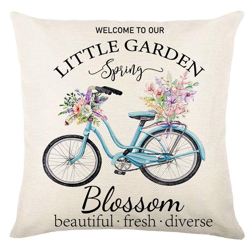 Seasons Throw Pillow Cover Spring Linen Flowers Truck Cushion Office Throw Pillow Cushion Throw Pillow Cushion