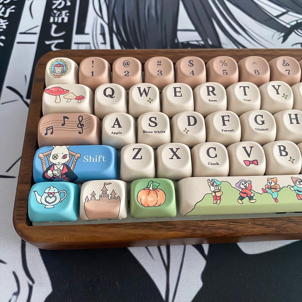 Dark Night Fairy Tale Keycaps Patriotic Style Personality Creative Keycaps Five-Sided Moa Pbt 129Keys Cartoon Character Keycaps