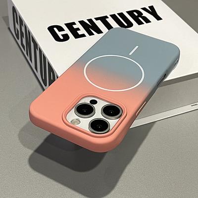 Applicable To IPhone 16 Two-color Gradient Thin Circle Magnetic Suction Phone Case Apple 15 Liquid Silicone Anti Fall Soft Protection Case
