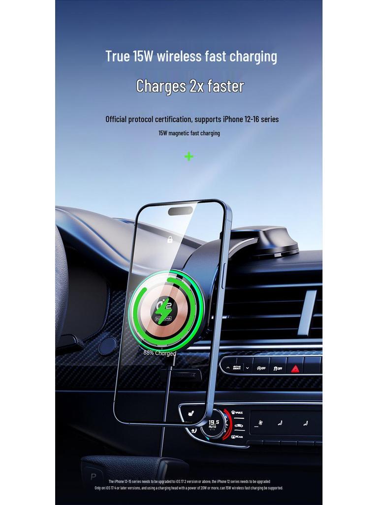 Qi2 Certified Transparent Magnetic Wireless Car Charger, 15W, Compatible with Apple Devices