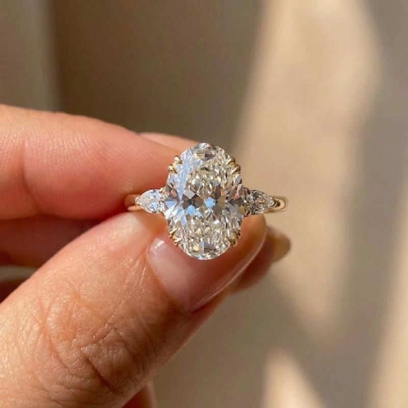 

925 Sterling Copper Zirconia Gorgeous Shiny Oval Stone Rings For Women Engagement Wedding Luxury High Quality Fine Zircon 10 золотий