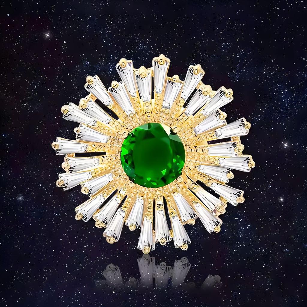 National Sunflower Brooch Women'S Niche Design Sense Crystal Brooch Creative Versatile Anti-Light Pin Suit Accessories