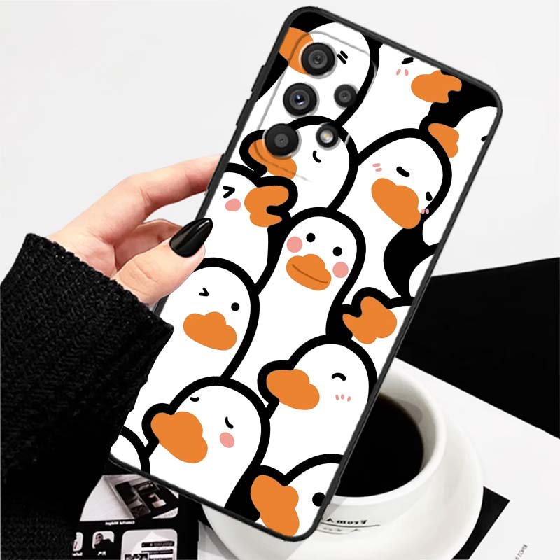 Cartoon Anime Duck Pattern For Samsung A73 A72 A71 A55 A54 A53 A52 A51 A13 A22 A16 A15 A12 A14 A26 A07 5G Black Phone Case