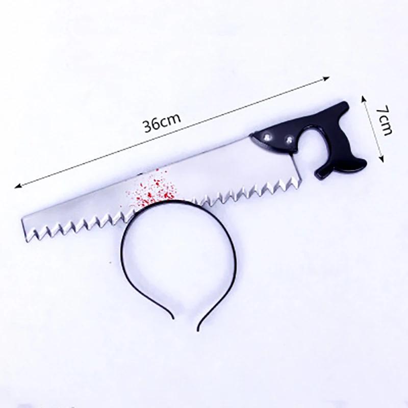 Halloween Headband Hair Accessory Prank Fake Head Axe Headband with Costume Parties 3D Sharp Kitchen Knife Head Hair Accessory